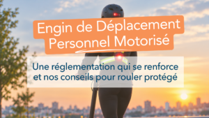 Utilisateur d’un EDPM portant un casque et un harnais haute visibilité
